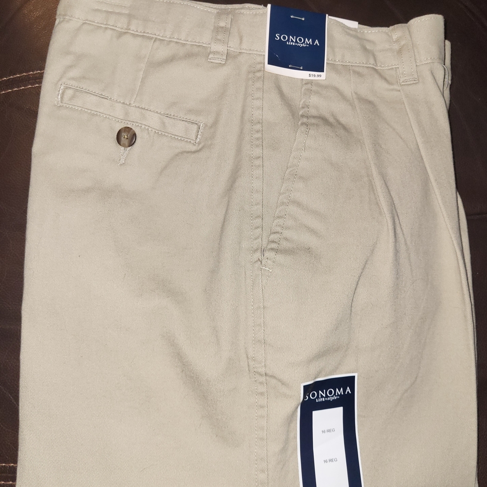 Sonoma Life + Style Adjustable Waist Khaki Pants Boys Size 16R Beige / Tan